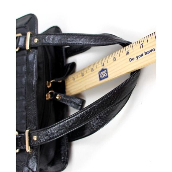 CHARMING CHARLIE STITCHED BLACK POLYURETANE SHOULDER BAG HANDBAG TOTE HOBO PURSE - Picture 13 of 13